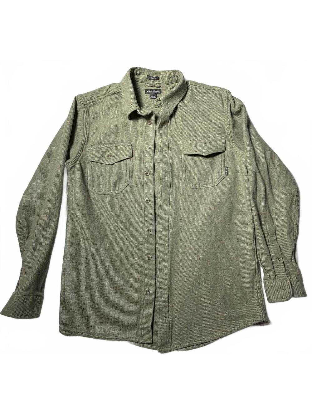 Eddie Bauer Herringbone Utility Shirt Mens MT Tall Olive Green